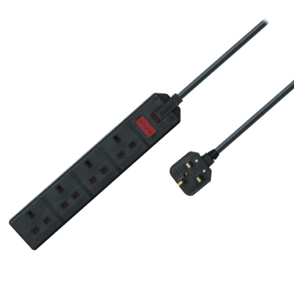 4 Gang 2m 13A Mains Black Extension Lead (1.5mm)