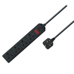 4 Gang 2m 13A Mains Black Extension Lead (1.5mm)