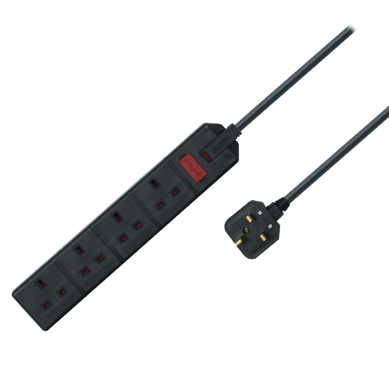 4 Gang 10m 13A Mains Black Extension Lead (1.5mm)