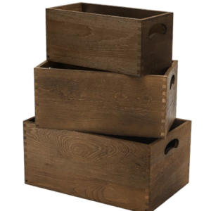 Set of 3 Nesting Wooden Crates, Wood Crate Box with Handle, (Medium Box 2 of 3)