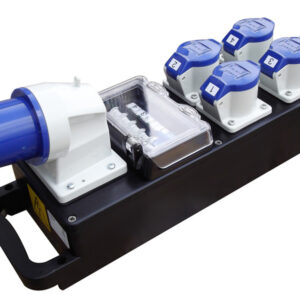 Rubber Box Distribution Block 32A 240V In, 4 x 16A 240V Out With 32amp Out