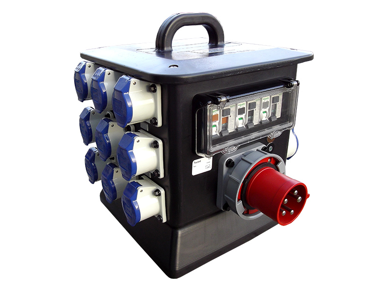 Rubber Box Distribution Block, 63A 415V In, 3 x 32A 240v & 12 x 16A 240v out